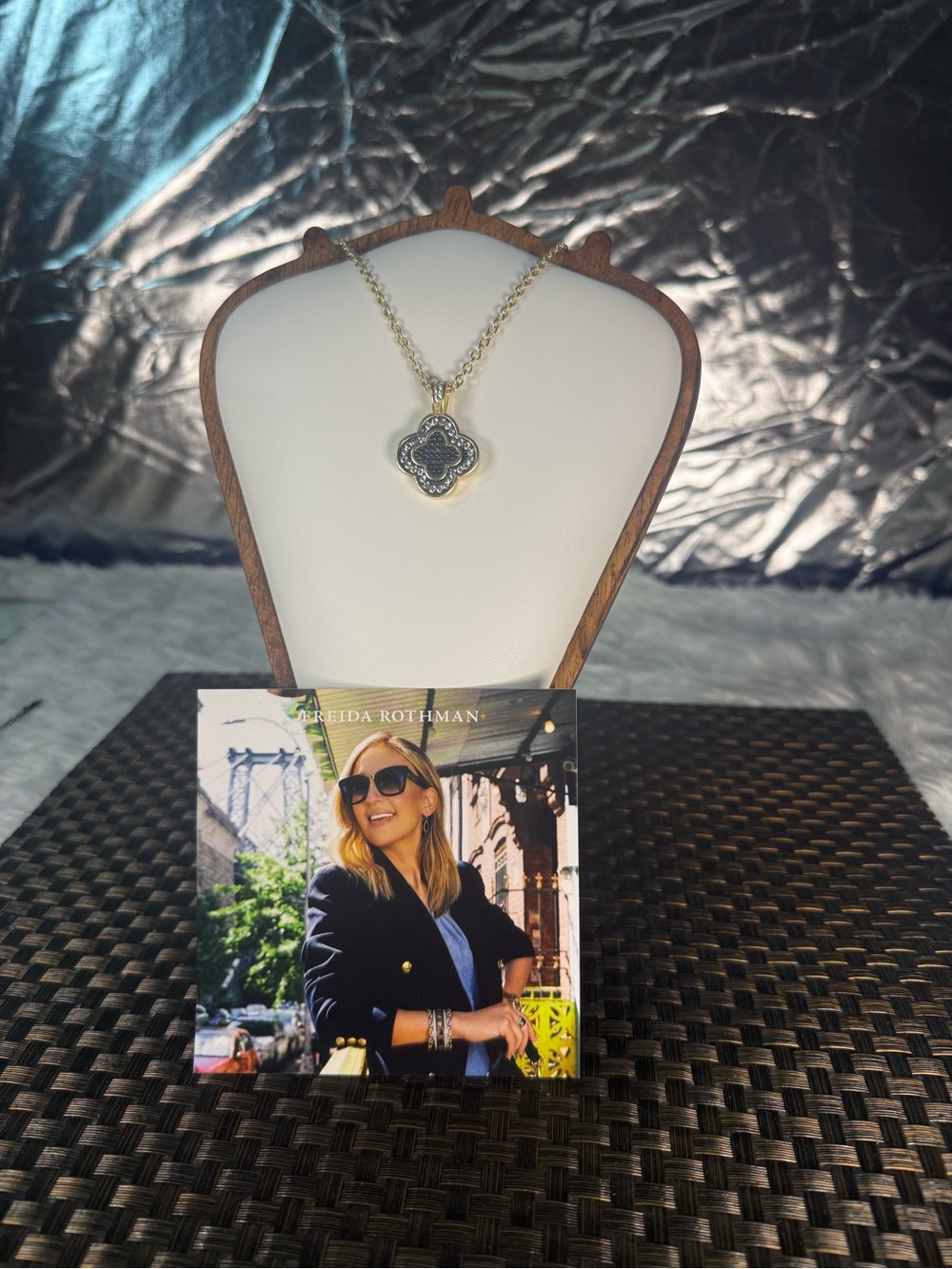 Gold Clover Pendant Necklace with Black Center